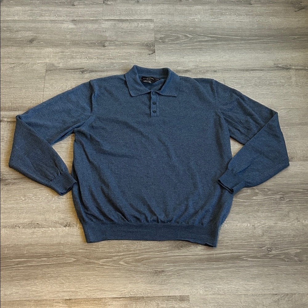 Italian made Black Brown 1826 Blue Merino Wool Polo sweater size XL